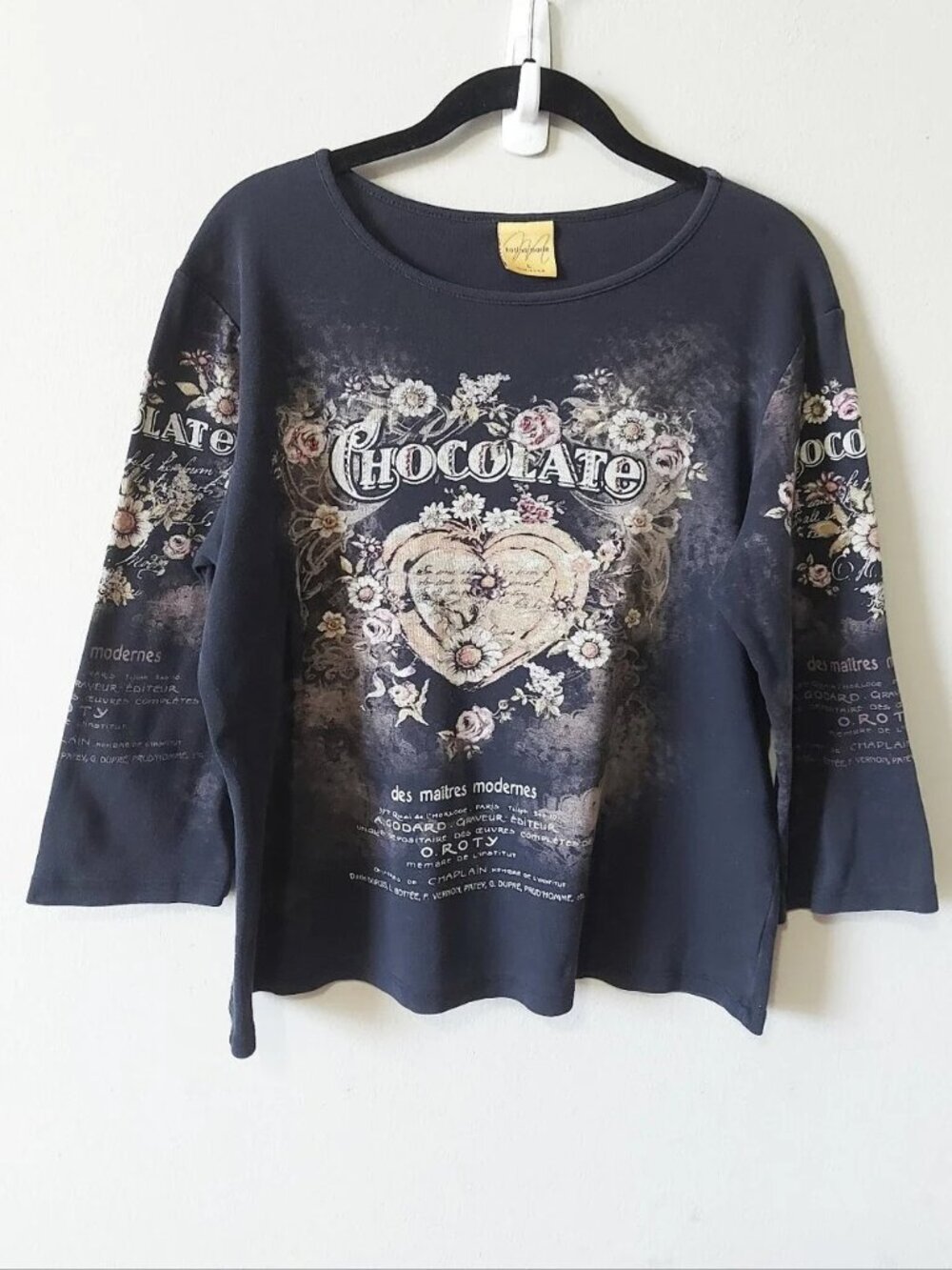 Y2K Whimsy Goth Boho Cotton Rhinestones Floral Chocolate Graphic Long Sleeve Tee
